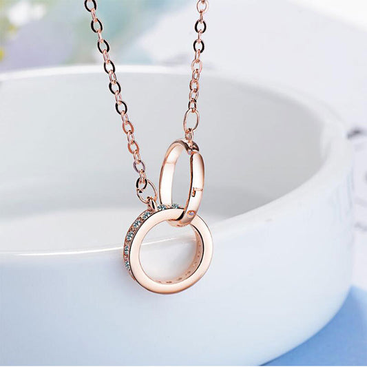 Double Ring Necklace Female Zircon Jewelry/Accessories
