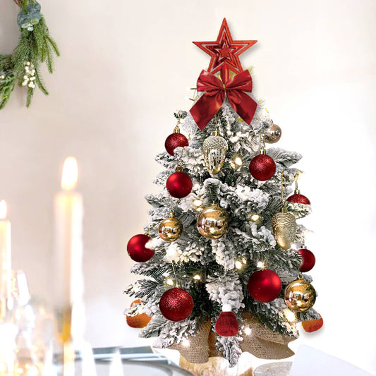2ft Mini Christmas Tree With Light Artificial Small Tabletop Christmas Decoration With Flocked Snow, Finely crafted Decor & Xmas Ornaments For Table Top For Home & Office Home Ornaments