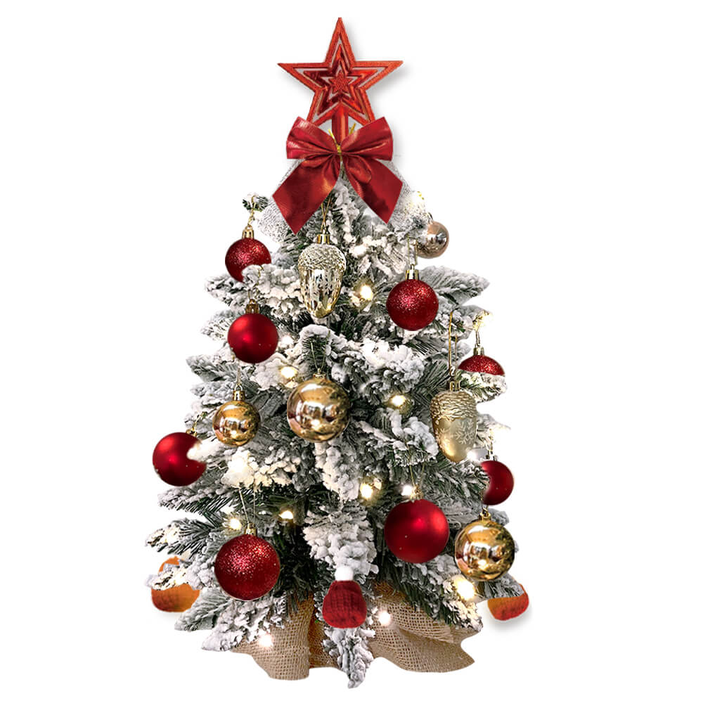 2ft Mini Christmas Tree With Light Artificial Small Tabletop Christmas Decoration With Flocked Snow, Finely crafted Decor & Xmas Ornaments For Table Top For Home & Office Home Ornaments
