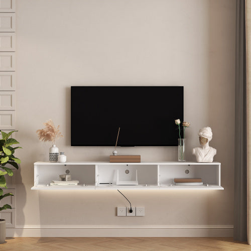 Floating TV Stand Wall Mounted With 16 Color LEDs,Modern TV Stand, Floating TV Cabinet Entertainment Center For 55 60 65 Inch TV Furniture