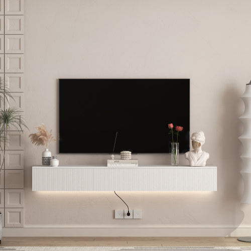 Floating TV Stand Wall Mounted With 16 Color LEDs,Modern TV Stand, Floating TV Cabinet Entertainment Center For 55 60 65 Inch TV Furniture