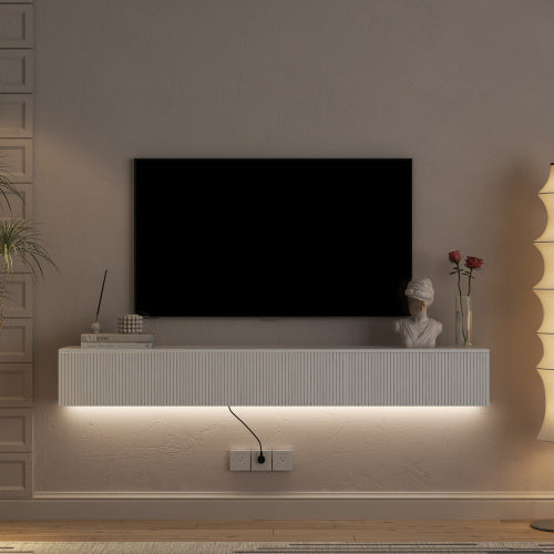 Floating TV Stand Wall Mounted With 16 Color LEDs,Modern TV Stand, Floating TV Cabinet Entertainment Center For 55 60 65 Inch TV Furniture