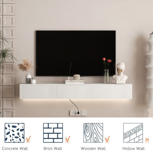 Floating TV Stand Wall Mounted With 16 Color LEDs,Modern TV Stand, Floating TV Cabinet Entertainment Center For 55 60 65 Inch TV Furniture
