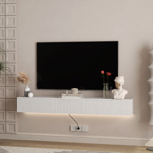 Floating TV Stand Wall Mounted With 16 Color LEDs,Modern TV Stand, Floating TV Cabinet Entertainment Center For 55 60 65 Inch TV Furniture