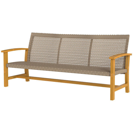 3-Seat Wicker Outdoor Couch Patio Sofa, Acacia Wood With Steel Seat Armrests, Capacity, Teak Outdoor Garden Patio Furniture