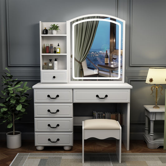 Vanity Desk With Mirror & Lights, Makeup Table Set Bedroom Furniture