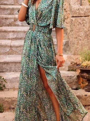 Women's Graceful And Fashionable Slimming Printed Cinched Mid-length Dress Women's Garments Apparel / Clothing