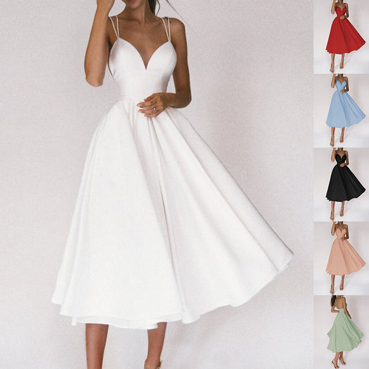 Sexy V-neck Suspender Dress Summer Fashion A-Line Long Dresses For Women's Garments Apparel / Clothing
