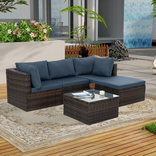 Mobilier de jardin, mobilier d'extérieur, mobilier saisonnier en osier PE, ensemble de 5 meubles en osier avec revêtement en résine tressée
