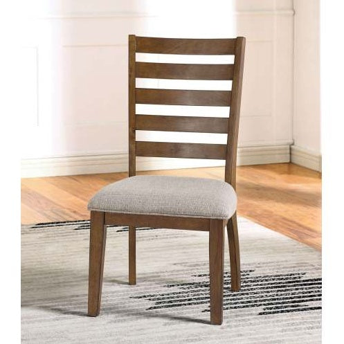 Ensemble de 2 chaises d'appoint de transition en noyer gris clair avec dossier en échelle, en bois massif, tissu polyester, siège rembourré, mobilier de salle à manger