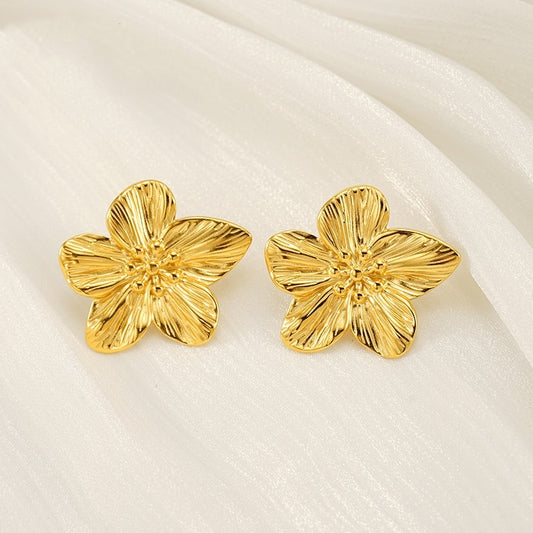 Simple Stud Earrings Gold Petal Ear Accessory