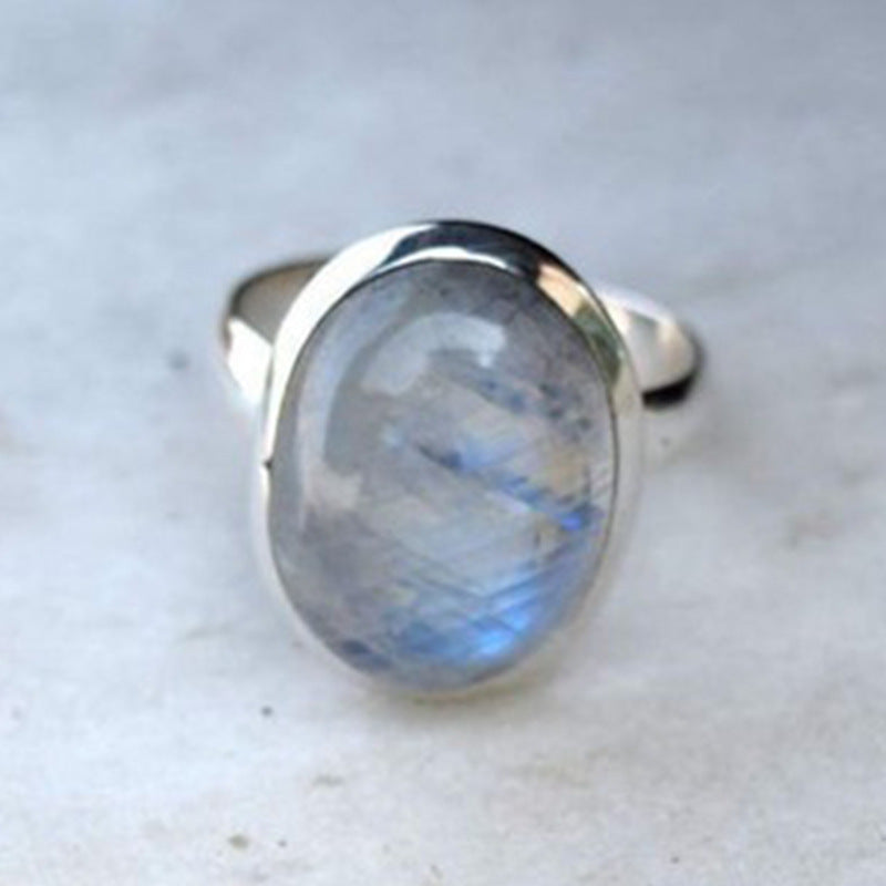 Vintage Thai Silver Moonstone Ring European And American Popular Hand Jewelry Jewelry & Accessories
