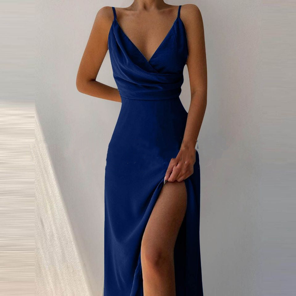 V-neck Slit Sling Dress Summer Fashion Sexy Slim Suspender Dresses For Women's Garments Apparel / Clothing