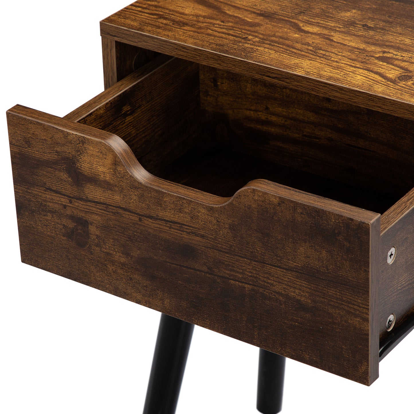 Set Of 2 Mid Century Wood Side Tables W  Storage Drawer For Bedroom,Brown Black Furniture