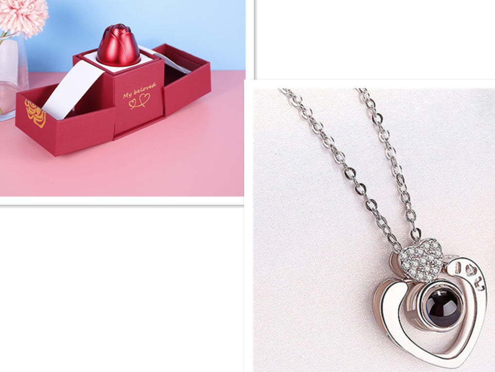 Hot Gift for Birthday, Mother's Day, Christmas & Valentine's Day – Elegant Metal Rose Jewelry Gift Box Necklace for Wedding, Girlfriend & Loved Ones