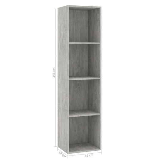 vidaXL Book Cabinet/TV Cabinet Concrete Grey 36x30x143 cm Engineered Wood Furniture