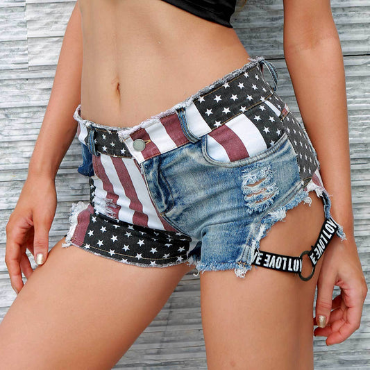 Distressed US Flag Denim Shorts Apparel / Clothing