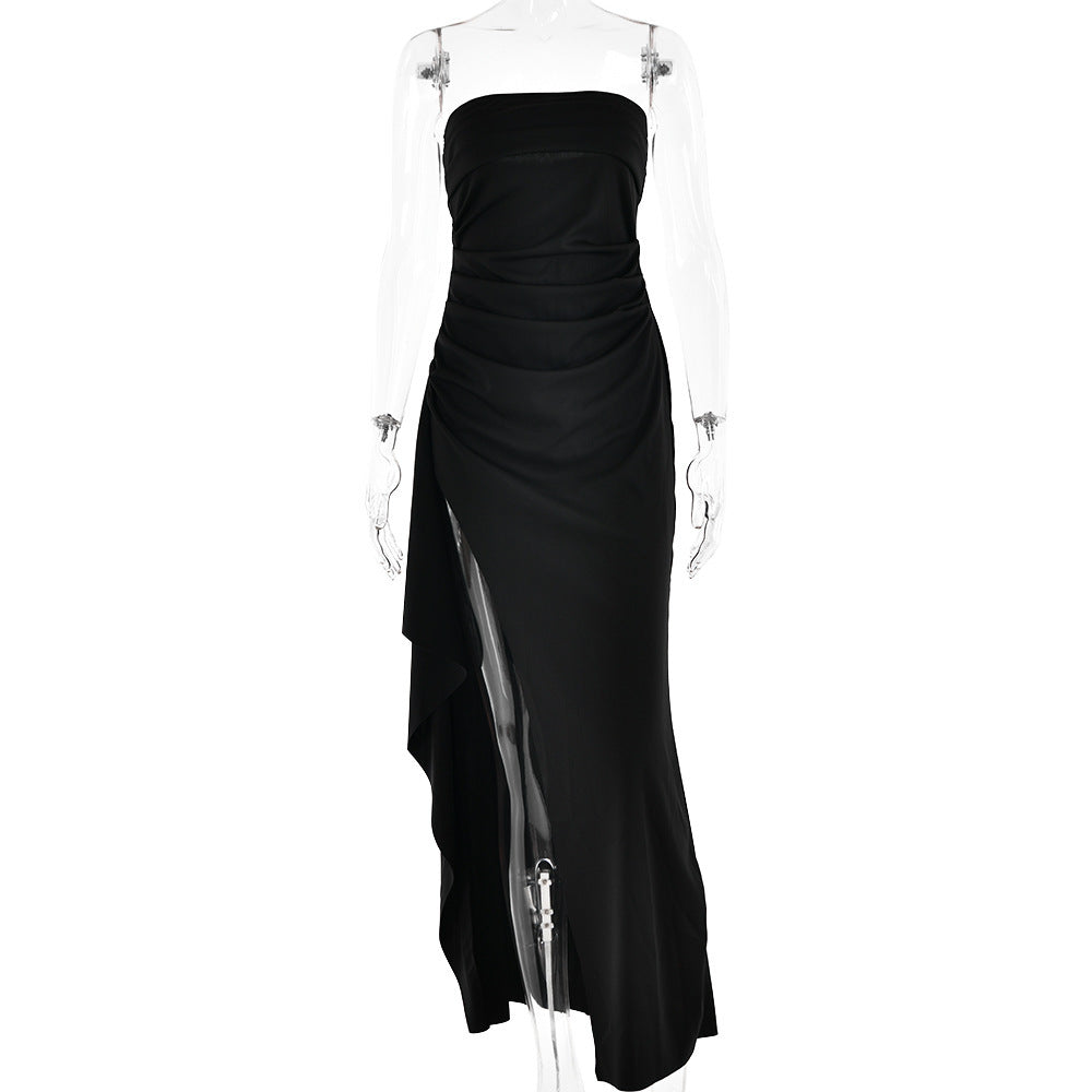 Strapless Split Long Dress Summer Fashion Pleated Bridesmaid Dress For Womens Party Women's Garments Apparel / Clothing