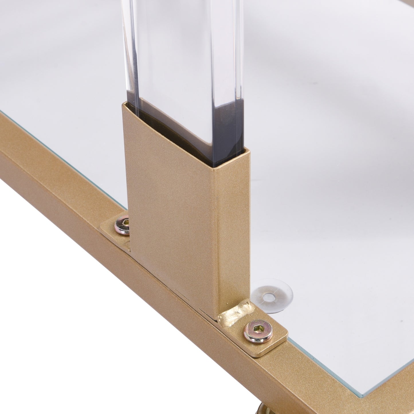 Golden Acrylic Sofa Table, Glass Top C Shape With Metal Base For Living Room Furniture