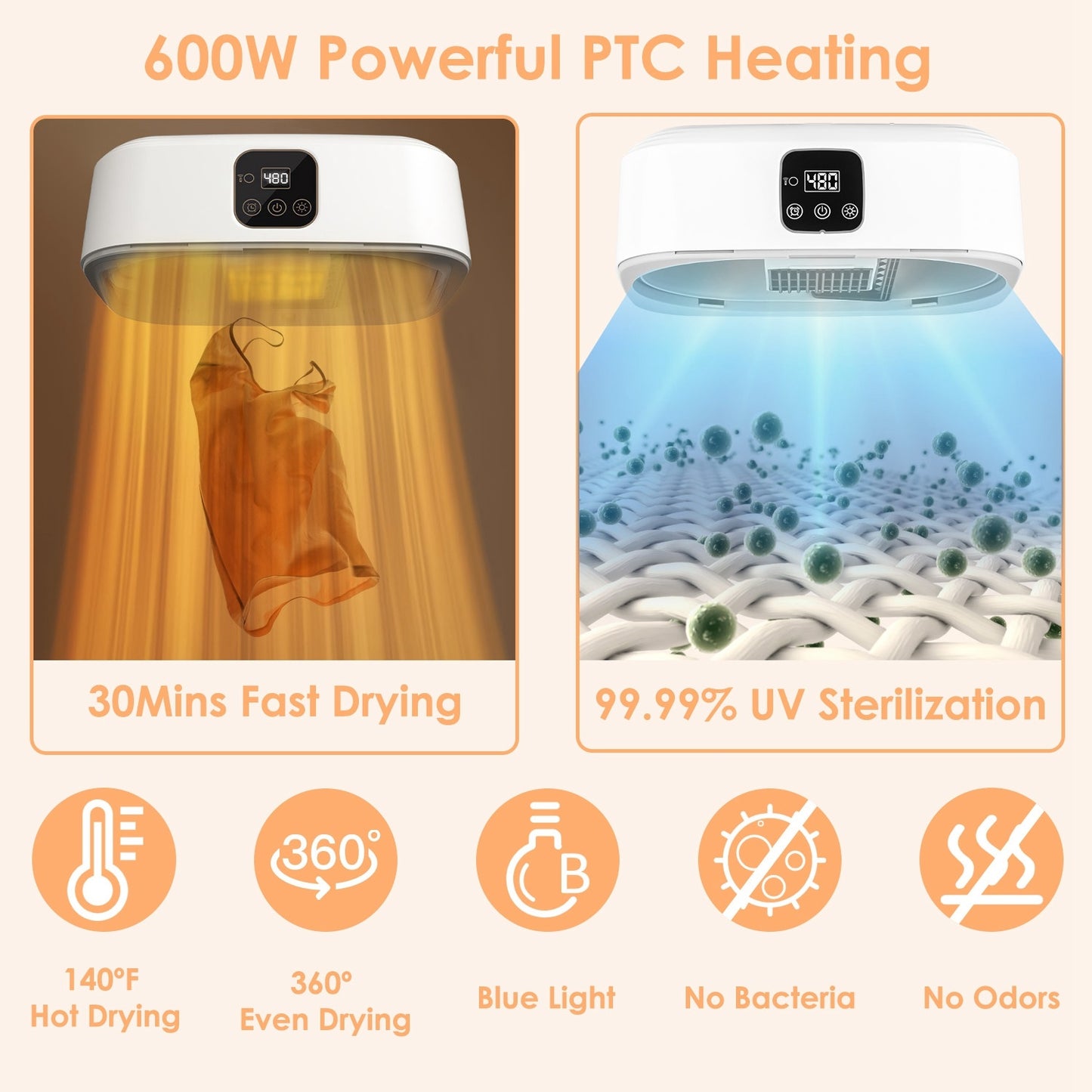 1Pc Portable Clothes Dryer Mini Dryer Foldable Dryer Machine With Timer UV Sterilization 2 Drying Modes Remote Control For Apartment Dorm RV Travel Home Appliances  Home Essentials