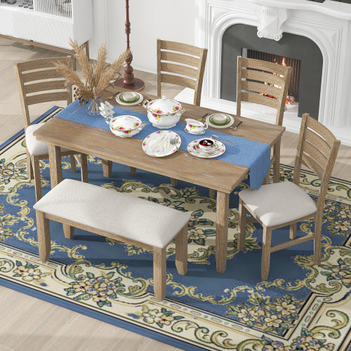 6-piece Wooden Dining Table Set With Dining Table And Chairs With Benches Dining Room Furniture