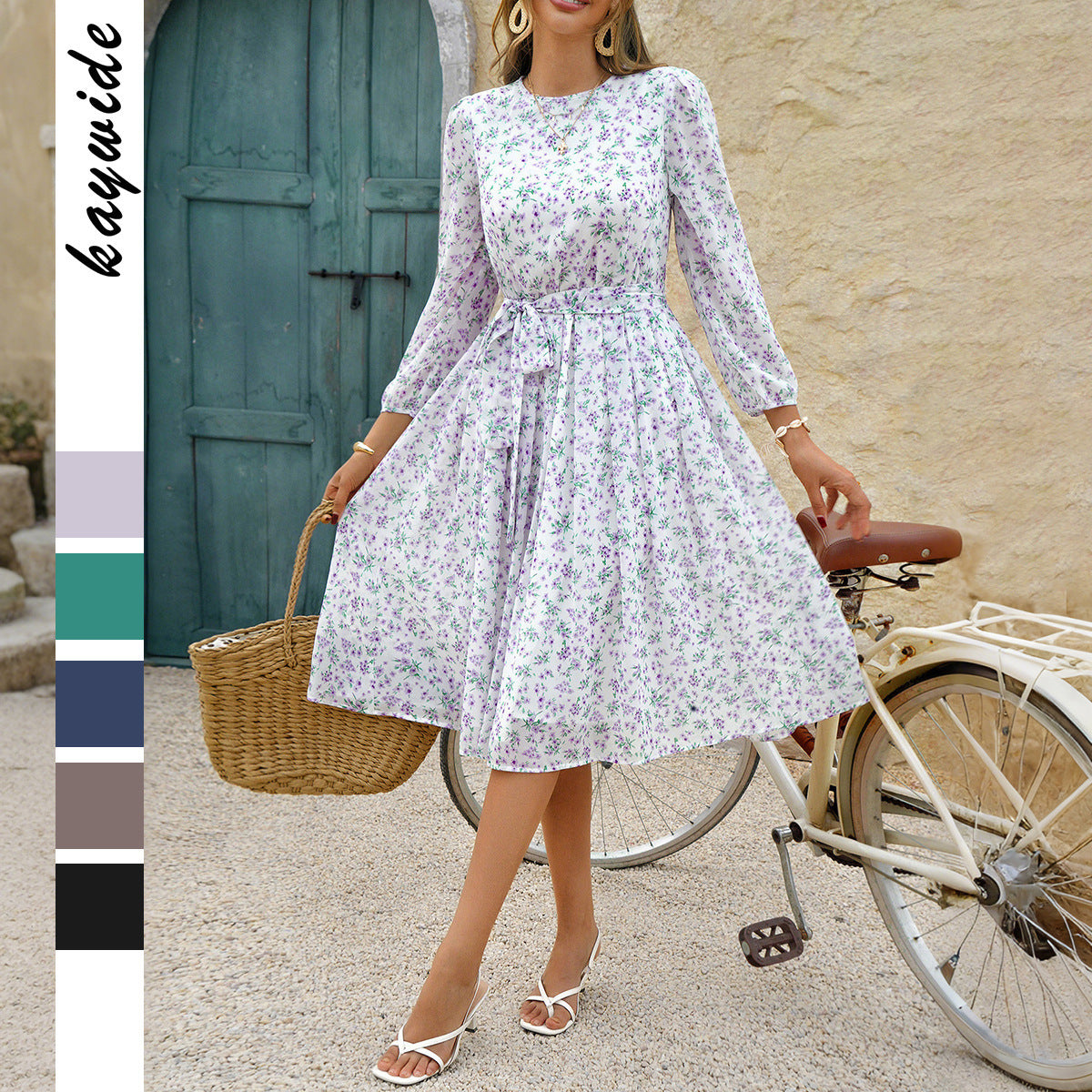 European And American Leisure Vacation Style Polka Dot Long Sleeve Maxi Dress Women's Garments Apparel / Clothing