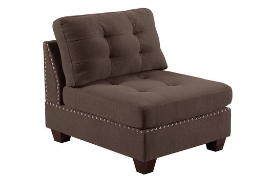 Living Room Furniture Tufted Armless Chair Black Coffee Linen Like Fabric 1pc Armless Chair Cushion Nail Heads Wooden Legs Furniture