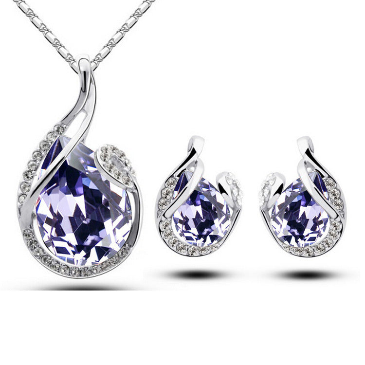 3pcs Rhinestone Necklace Set With Earrings Fashion Water-drop-shaped Jewelry For Women Valentine's Day Jewelry / Accessories