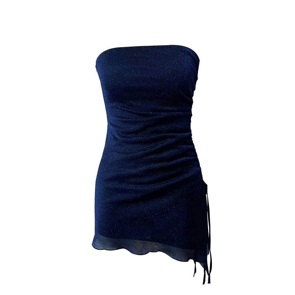 Ins Tube Top Dress With Drawstring Design Summer Backless Dresses For Women Party Club Clothing Women's Garments Apparel / Clothing