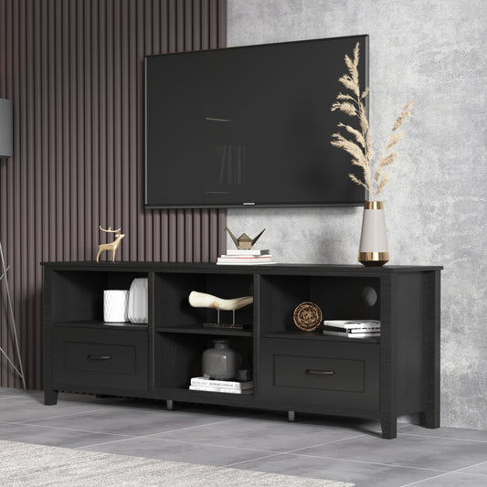 70.08Inch Length Furniture Black TV Stand for Living Room and Bedroom with 2 Drawers and 4 High Capacity Storage Compartment Furniture