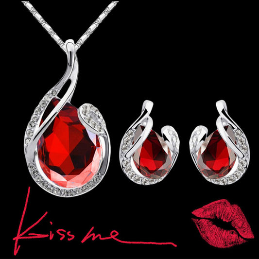 3pcs Rhinestone Necklace Set With Earrings Fashion Water-drop-shaped Jewelry For Women Valentine's Day Jewelry / Accessories