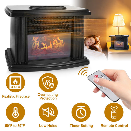 1Pc Electric Fireplace Heater 800W Artificial Flame Stove Heater With Accurate Digital Thermostat Timer Setting Remote Control Overheating Protection For Office Bedroom Appliances Home Essentials