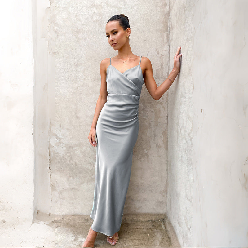 Spaghetti Straps Sleeveless Slit Slim-fitting Dress Women's Garments Apparel / Clothing