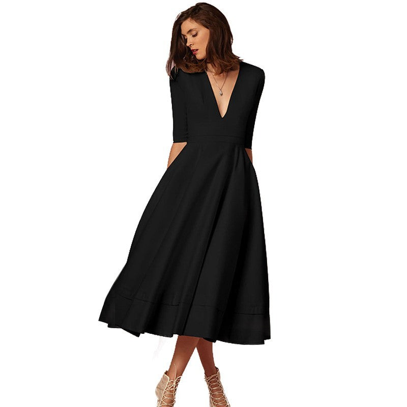 V-neck Dresses - Retro 60s Swing Sleeve Women's Garments Apparel / Clothing