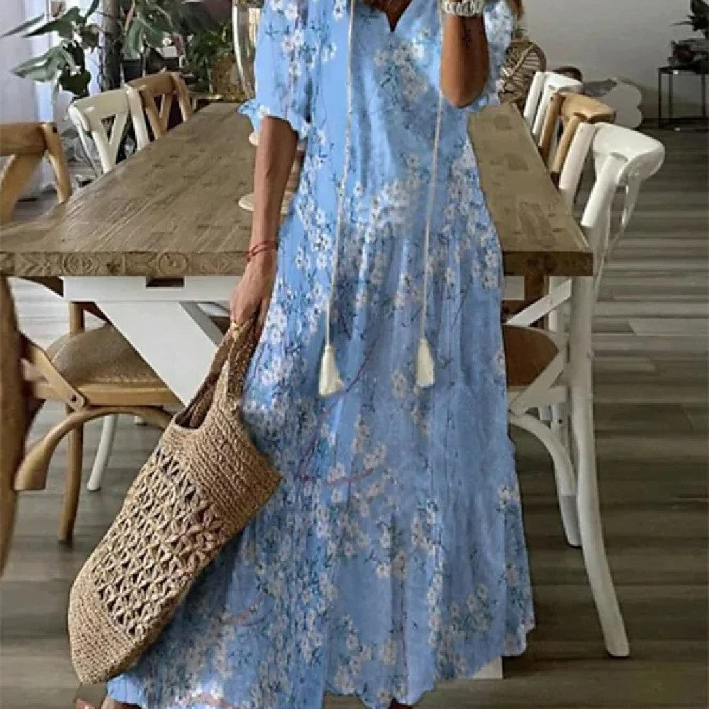 Women's Printed Medium Sleeve Long Dress Women's Garments Apparel / Clothing