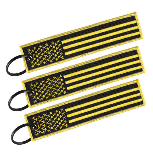 Embroidered Black Background White Word American Flag State Flag Keychain Jewelry/Accessories