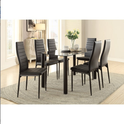 Modern Style Black Metal Finish Side Chairs 2pc Set Faux Leather Upholstery Contemporary Dining Room Furniture