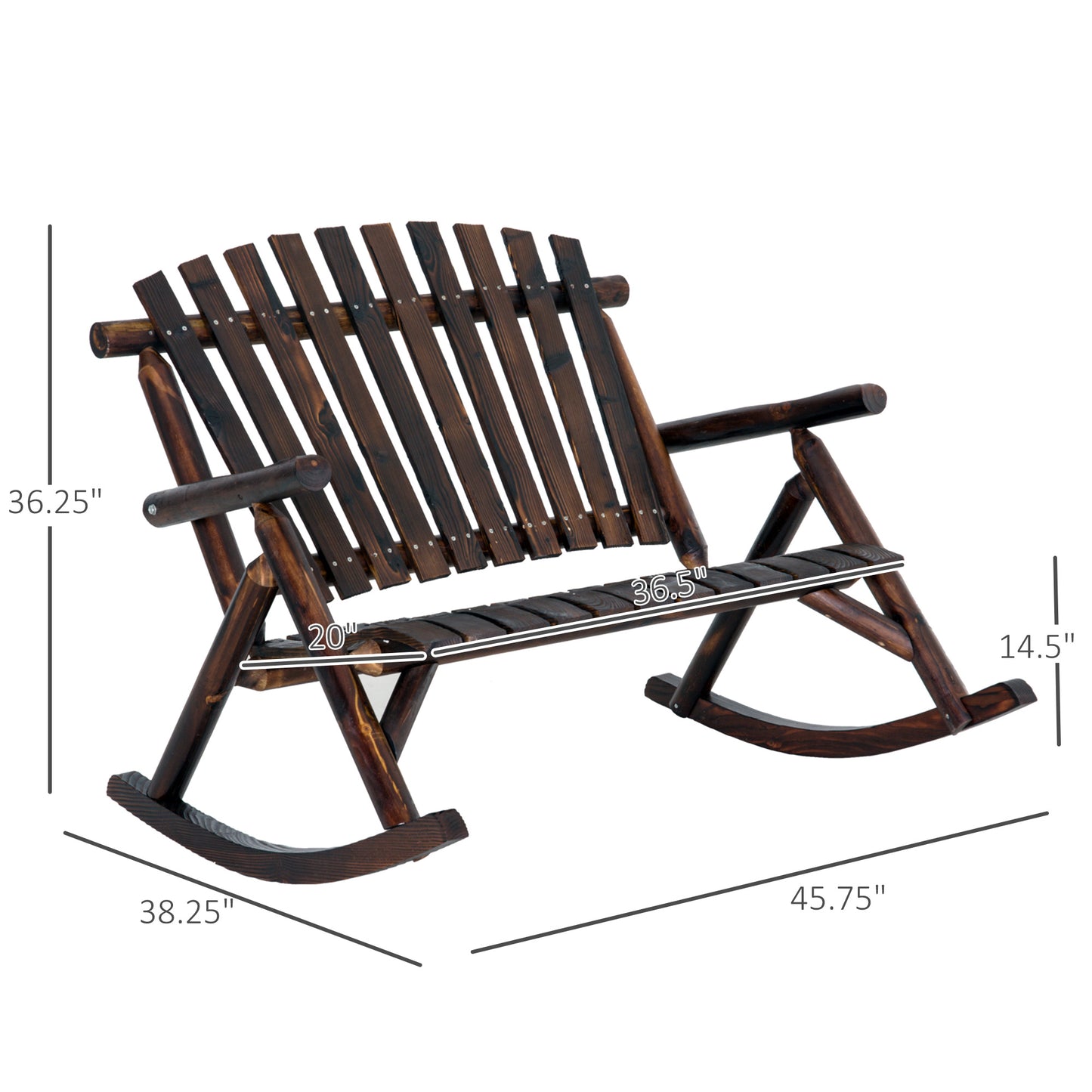 Classic Wooden High-Back Rocker, Carbonized For Garden Serenity & Relaxation, Durable Outdoor Garden Patio  Furniture