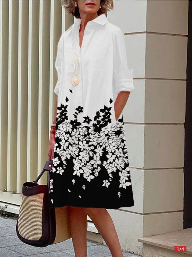 Women's Printed Simple Mid-length Dress Women's Garments Apparel / Clothing