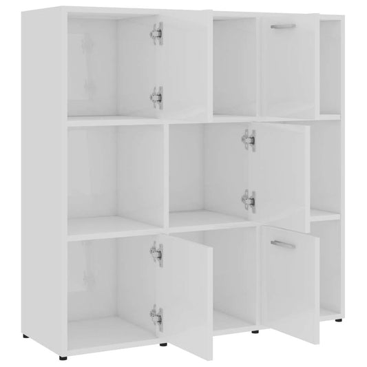 vidaXL Book Cabinet High Gloss White 90x30x90 cm Engineered Wood Furniture