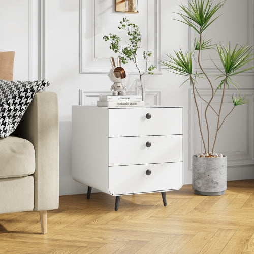 Modern Night Stand Storage Cabinet For Living Room Bedroom, Steel Cabinet With 3 Drawers,Bedside Furniture, Circular Handle Furniture