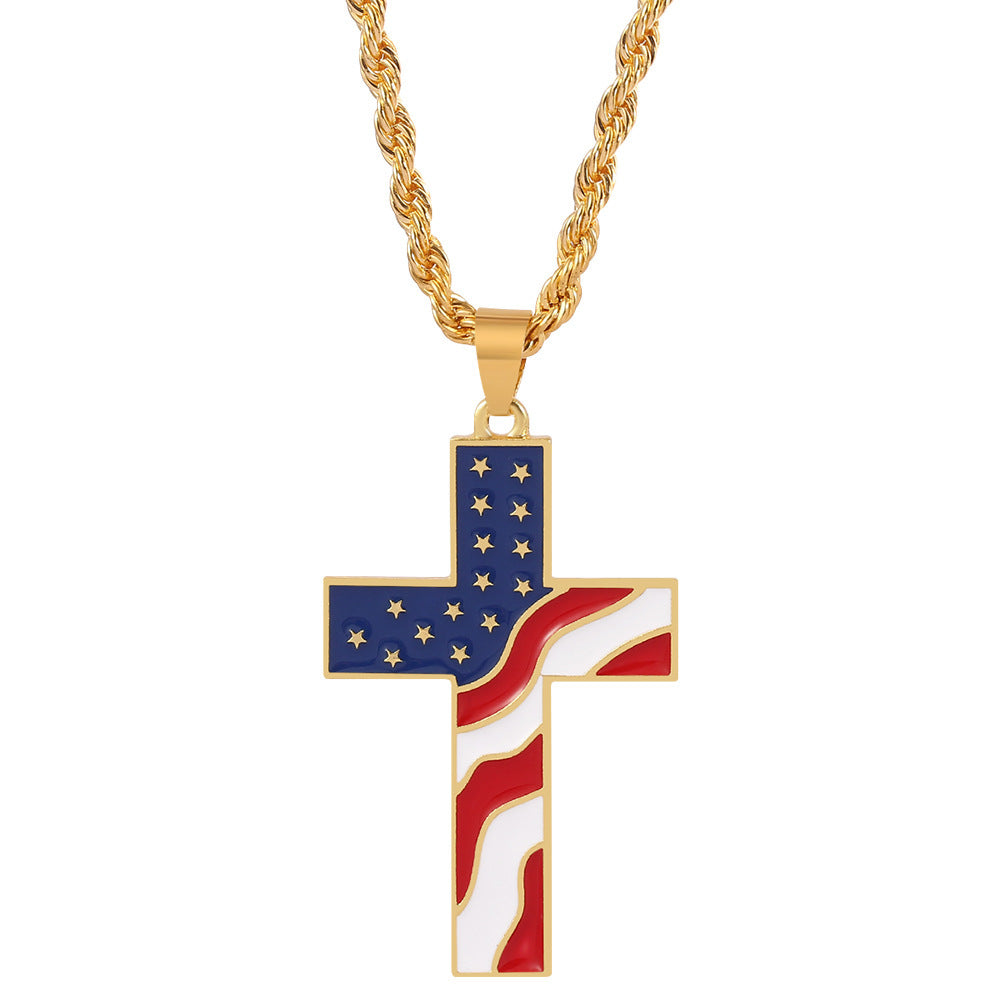 European And American Creative American Style Flag Cross Pendant Men's Necklace