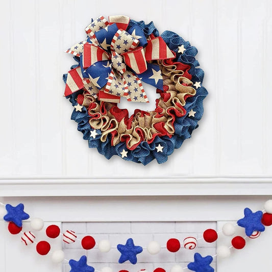 Patriotic Red White Blue Ribbon American Flag Garland Home Ornaments