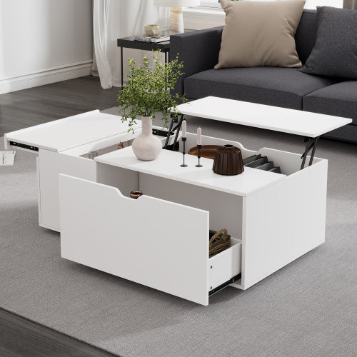 Lift Up Coffee Table, Coffee Table With Drawer, Wooden Tea Tables End Tables For Living Room Furniture , White