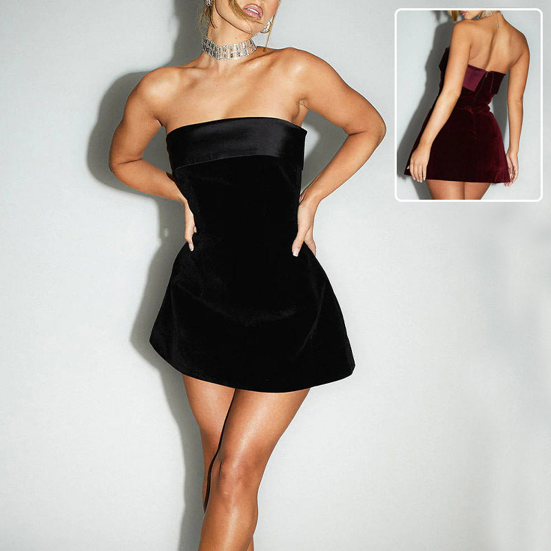 Ins Slim Tube-top Dress Fashion Zipper A-line Short Dresses Party Evening Clothing For Women's Garments Apparel / Clothing