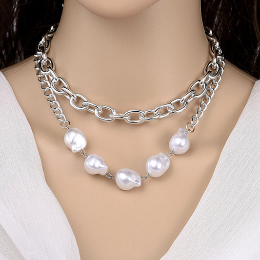 Simple Multi-layer Metal Baroque Pearl Necklace Jewelry/Accessories