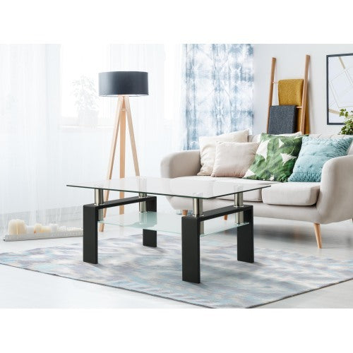 Table basse rectangulaire en verre noir, table basse transparente, table d'appoint moderne pour salon, mobilier de salon