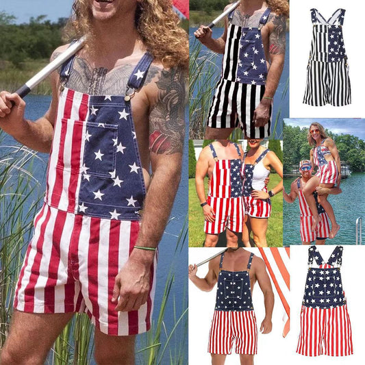 American Independence Day Flag Couple Overalls Apparel / Clothing