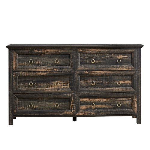 Fiberboard Farmhouse 6-Drawer Bedroom Dressing Table Furniture