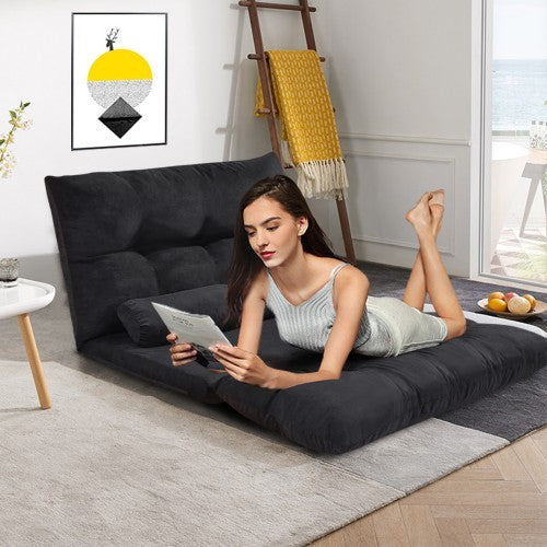 ORIS FUR. Sofa Bed Adjustable Folding Futon Sofa Video Gaming Sofa Lounge Sofa with Two Pillows(Black) Furniture